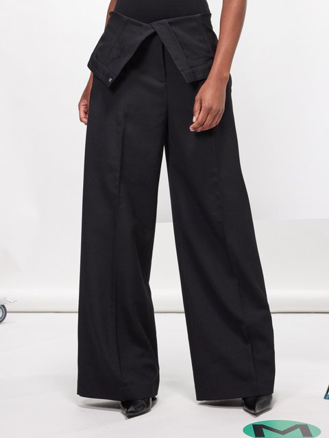 Black Folded-waist twill wide-leg trousers | Acne Studios | MATCHES UK