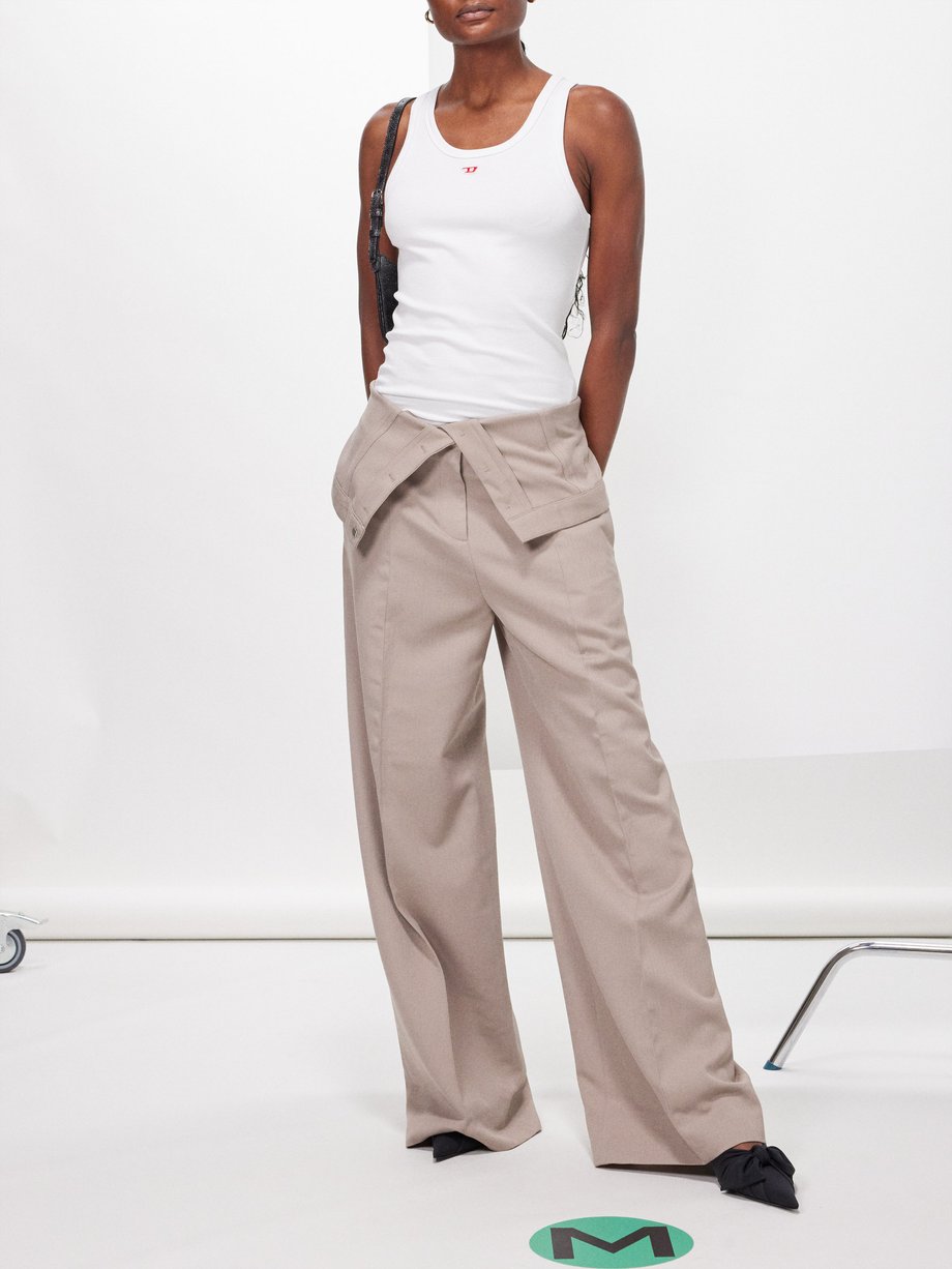 Beige Folded-waist twill wide-leg trousers | Acne Studios | MATCHES UK