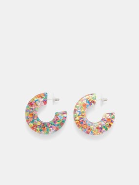 Crystal Haze Confetti & resin silver-plated hoop earrings