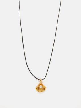 Hermina Athens Kochyli leather and gold-vermeil necklace