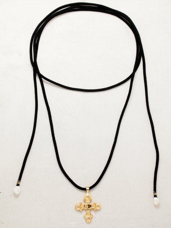 Hermina Athens King Neptune suede and gold-vermeil necklace