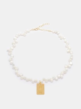 Hermina Athens Holy Flaming Heart pearl & gold-vermeil necklace