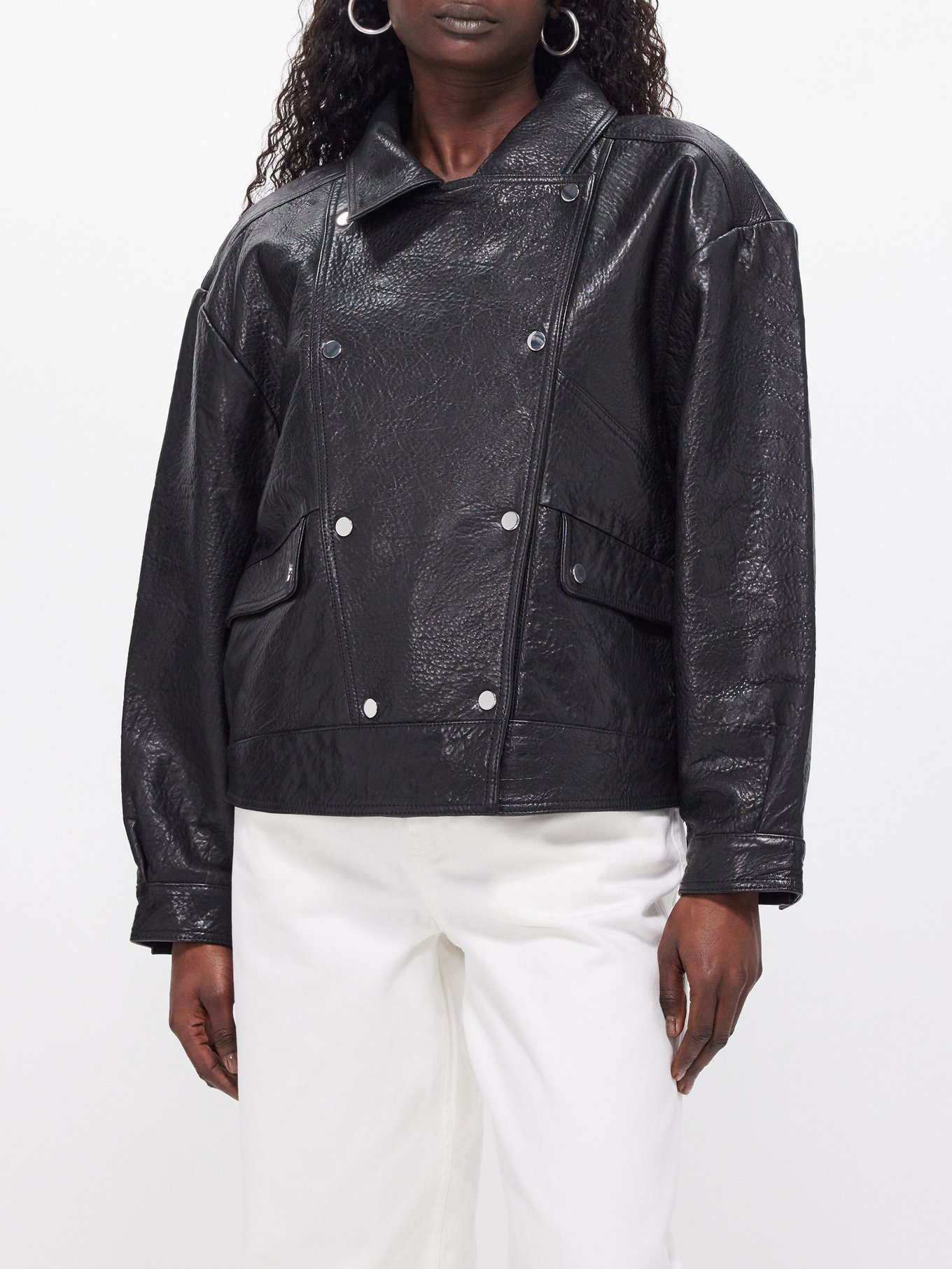 Black Brad double-breasted leather jacket, ba&sh