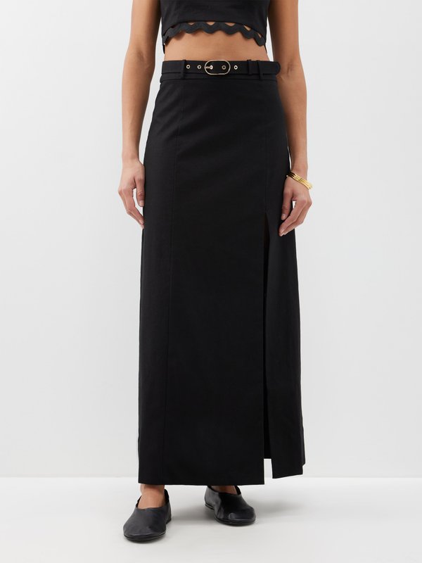 Clea (CLEA) Hudson belted linen-blend maxi skirt