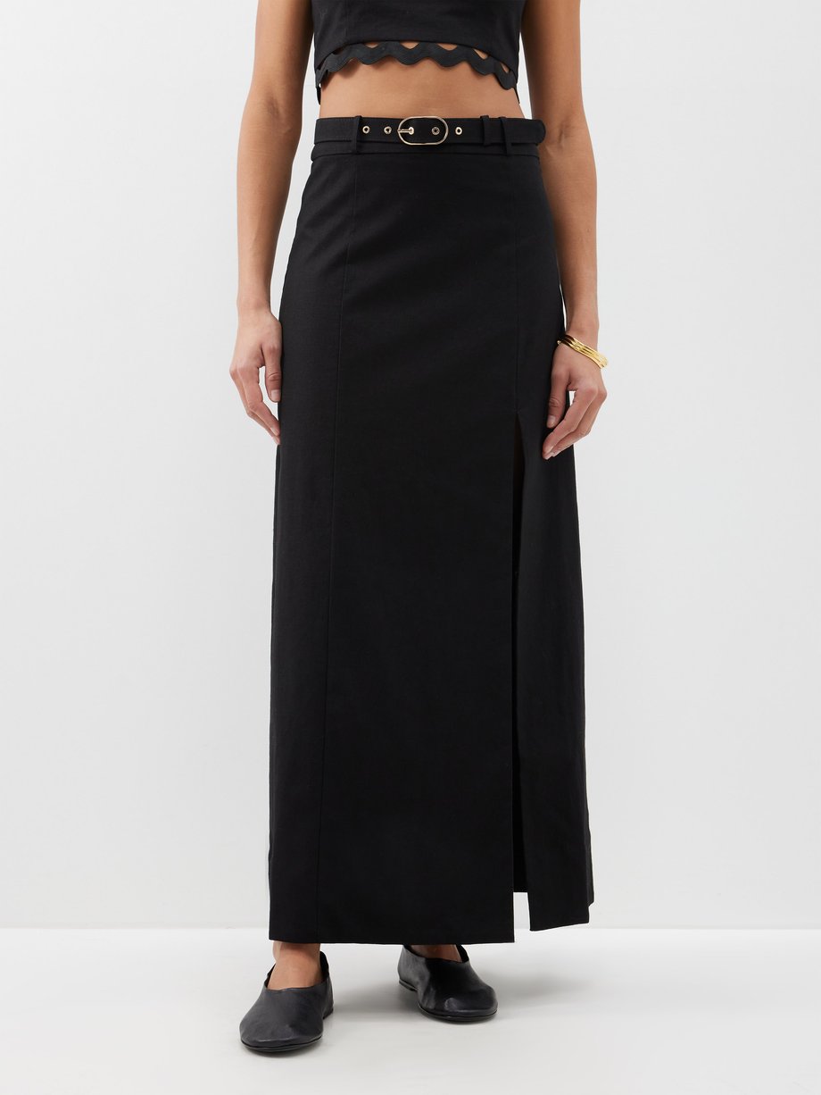 Black Hudson belted linen-blend maxi skirt | CLEA | MATCHES UK