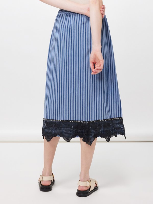 By Walid Izzy lace-trim 19th-century linen-blend midi skirt