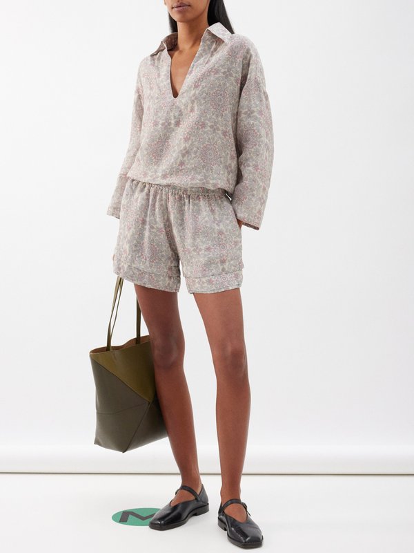 By Walid Sienna tiered-hem vintage linen shorts