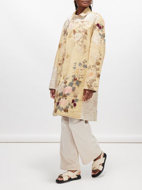 By Walid Rufus 19th-century floral-embroidered silk coat