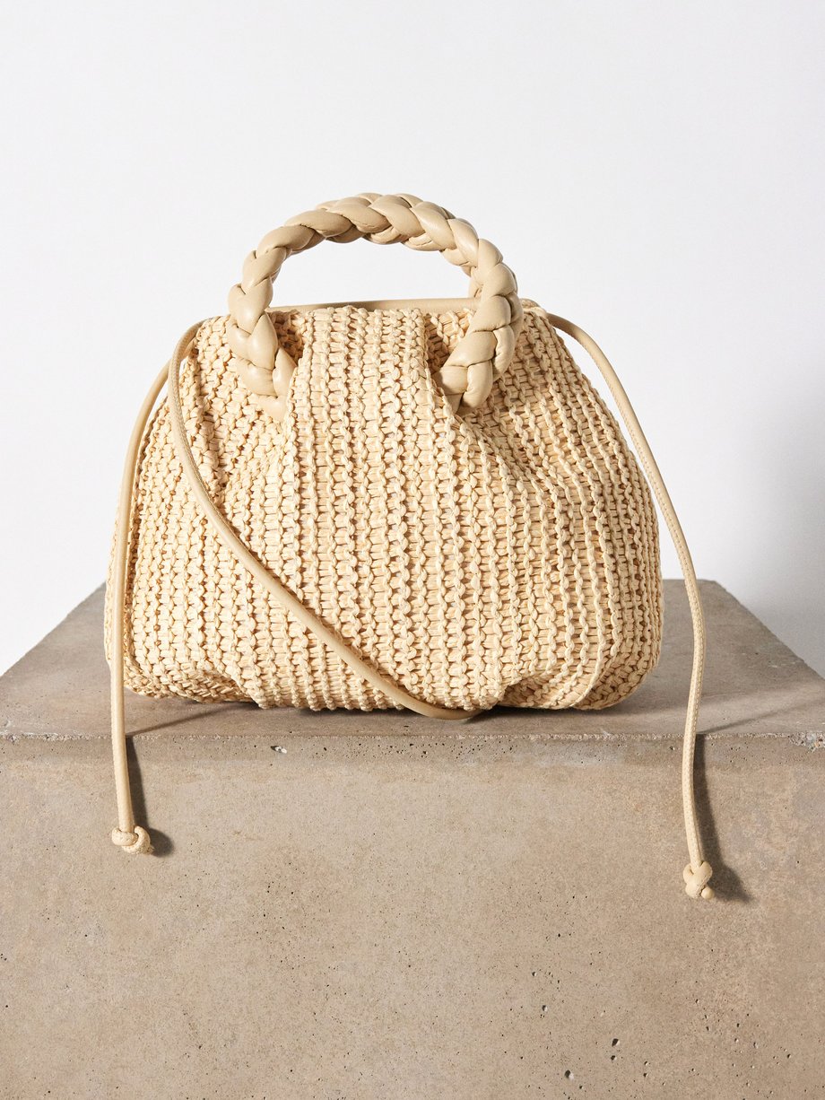 Neutral Bombon medium leather and raffia handbag | Hereu | MATCHES UK