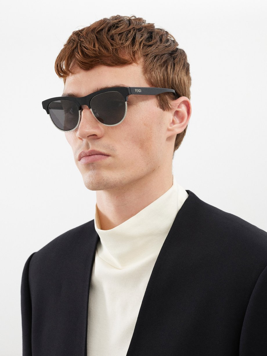 Black Travel round acetate sunglasses | Fendi | MATCHES UK