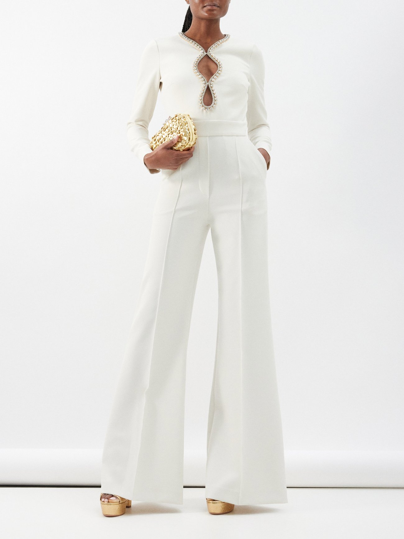 White Crystal-embellished cady jumpsuit | Elie Saab | MATCHES UK
