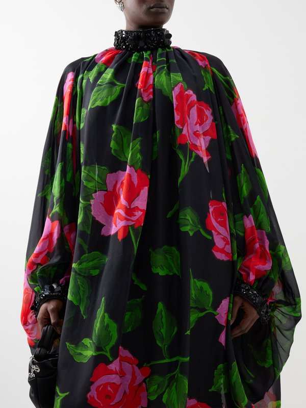 Richard Quinn Arabella rose-print silk-chiffon kaftan dress