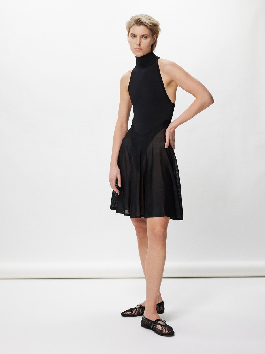 Alaïa - Racerback Sheer-Skirt Mini Dress - Womens - Black - 40 FR