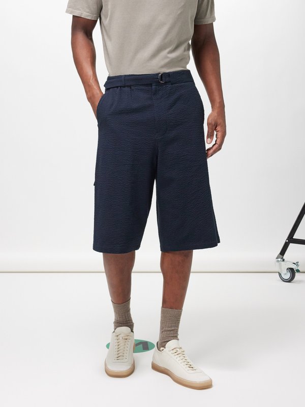 Le17septembre Homme (Le17Septembre Homme) Belted cotton-seersucker shorts