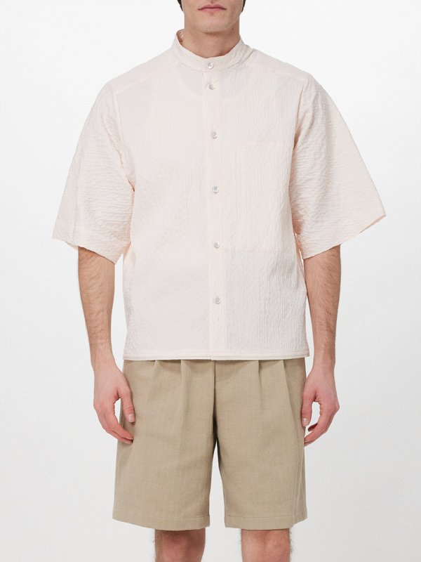 Le17septembre Homme (Le17Septembre Homme) Stand-collar textured cotton-blend shirt