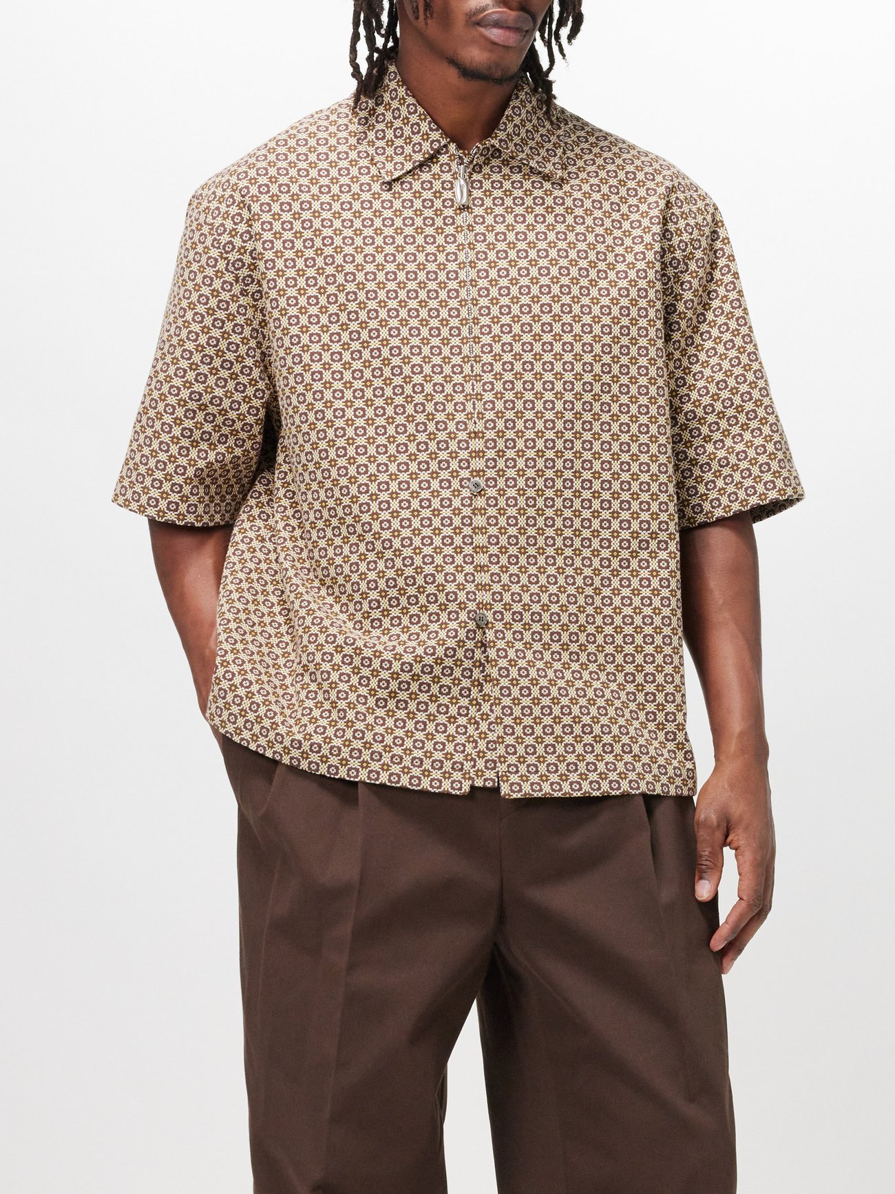 Geometric-jacquard cotton shirt