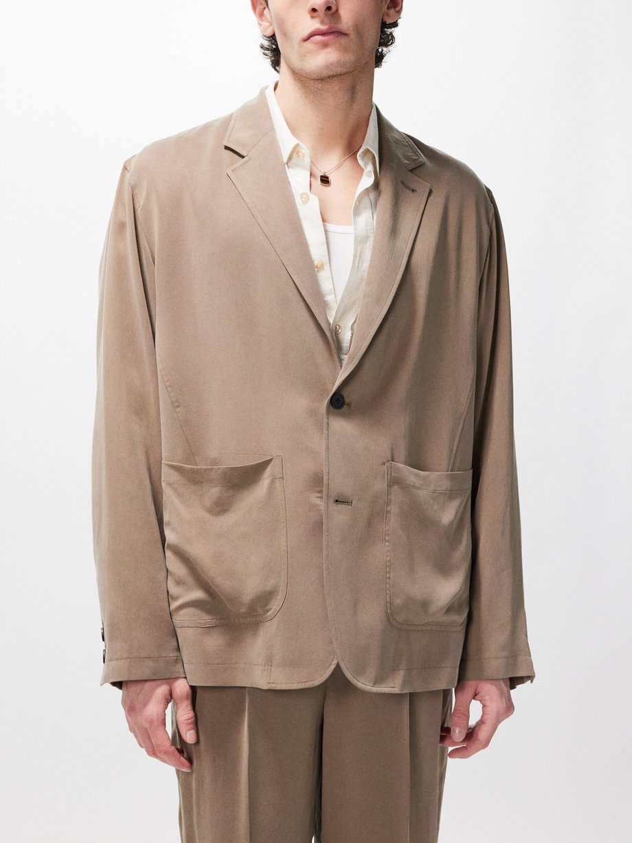 Brown Relaxed single-breasted satin suit jacket