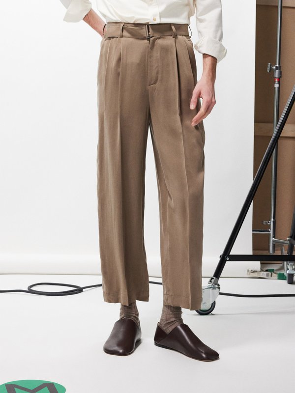 Brown Pleated wool-gabardine tapered trousers | Lemaire | MATCHES UK