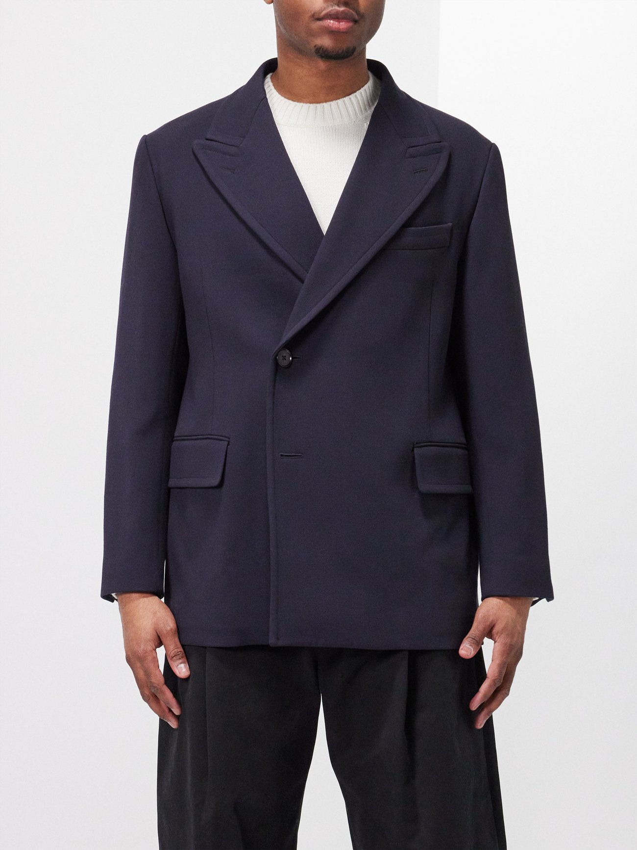 Double-breasted wool-blend suit jacket