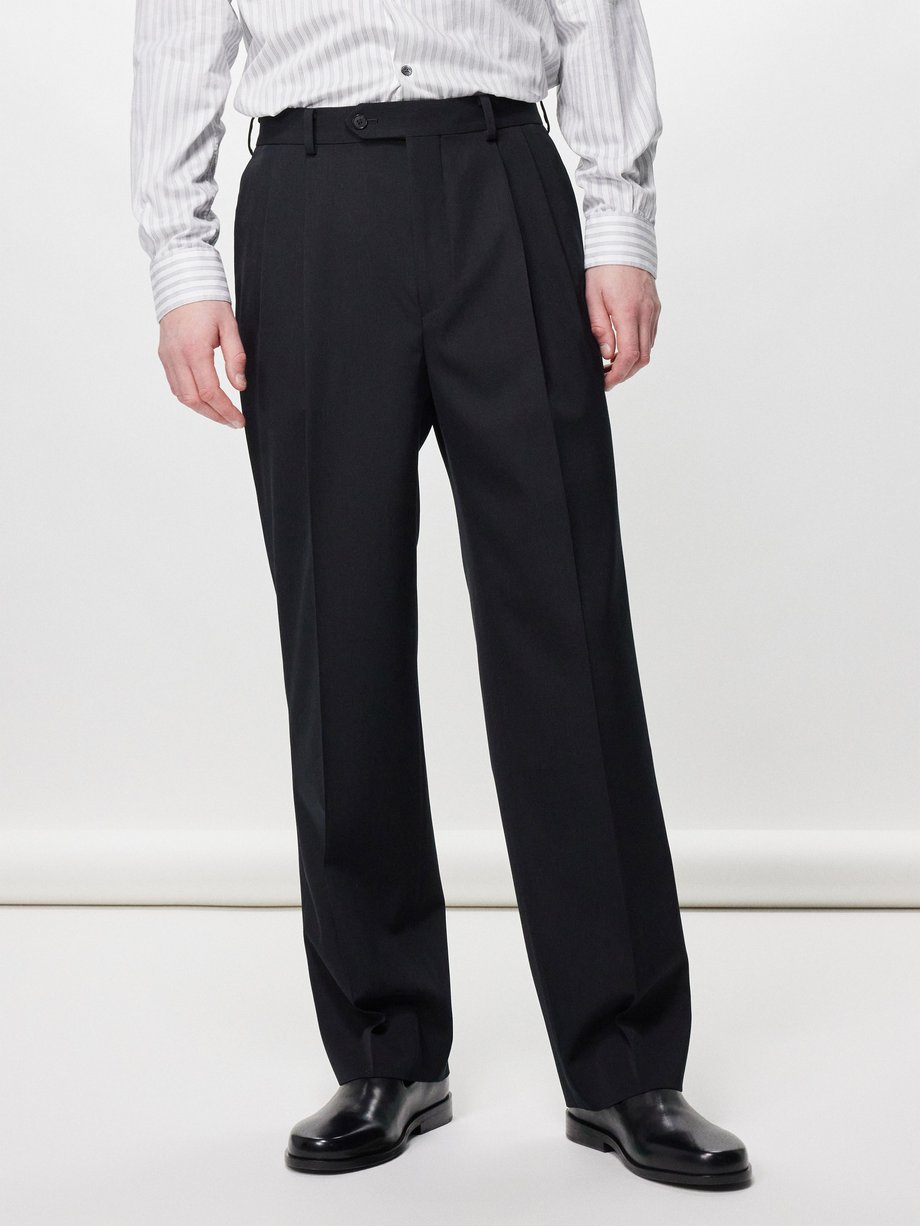 Black Pleated wool-gabardine trousers | Auralee | MATCHES UK