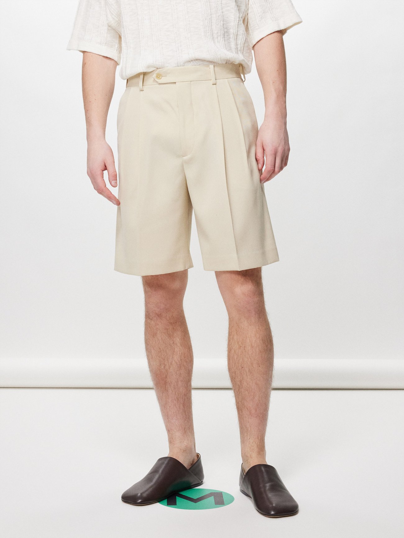 Pleated wool-gabardine shorts