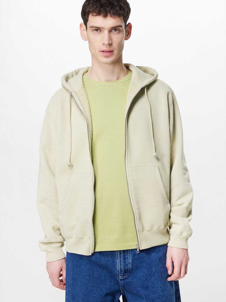 Green Zipped cotton loopback-jersey hoodie | Auralee | MATCHES UK