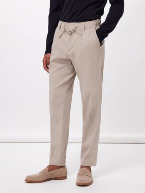 BOSS Perin drawstring-waist linen-blend suit trousers