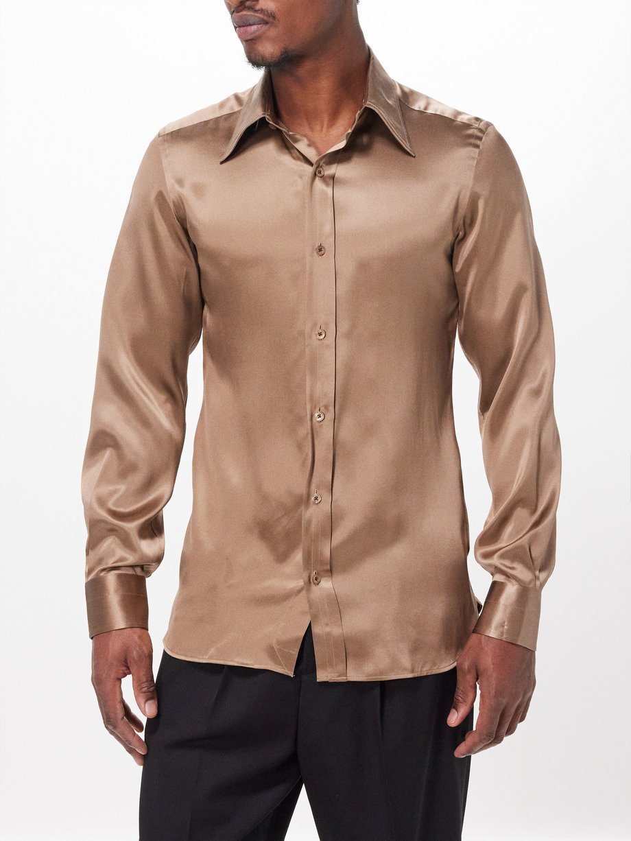 TOM FORD long-sleeve silk shirt - Brown
