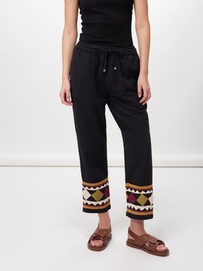 HARAGO Harago Geometric-appliqué cotton-canvas trousers