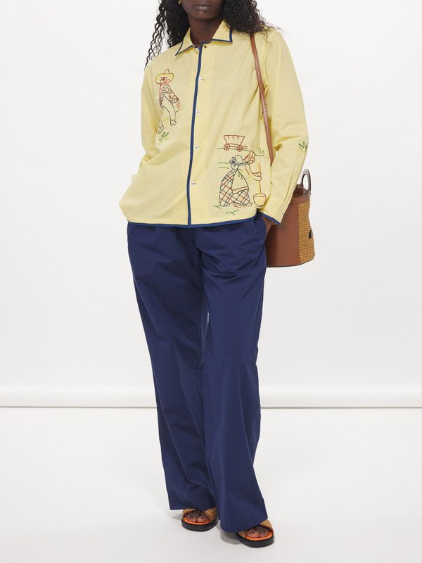 HARAGO (Harago) Western-embroidered cotton shirt