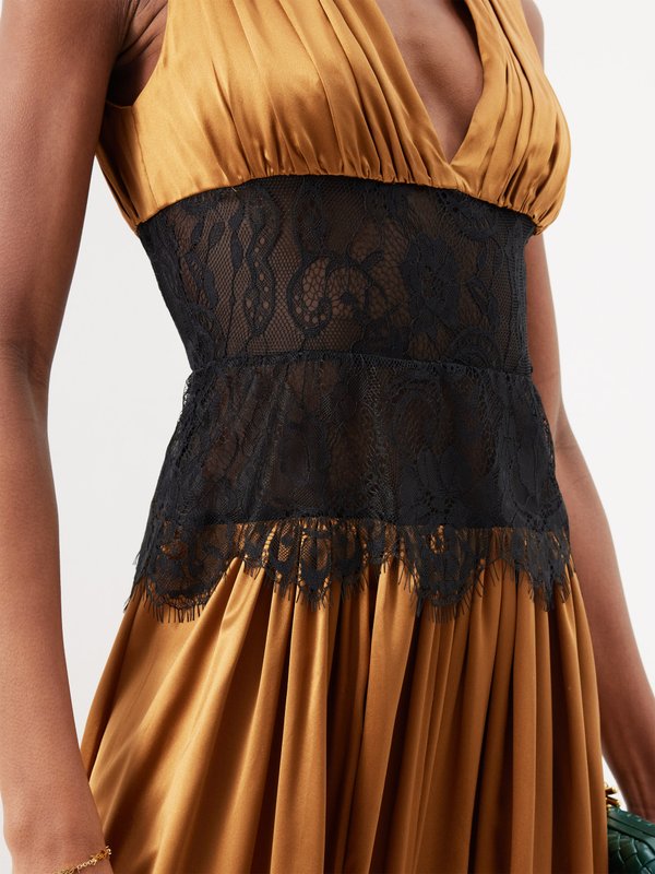 E.Stott (E STOTT) Venus lace-corset silk-satin gown