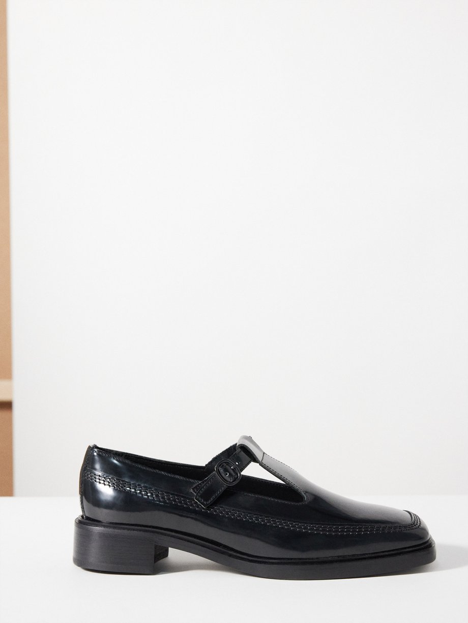 HEREU Lluisa T-bar polished-leather loafers
