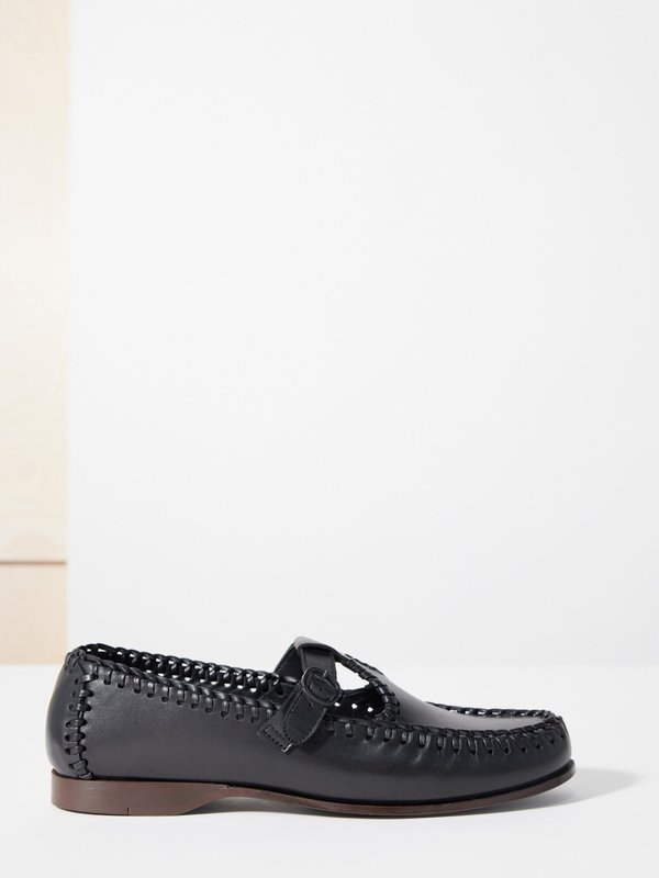 HEREU Alcover braided-seam leather T-bar loafers