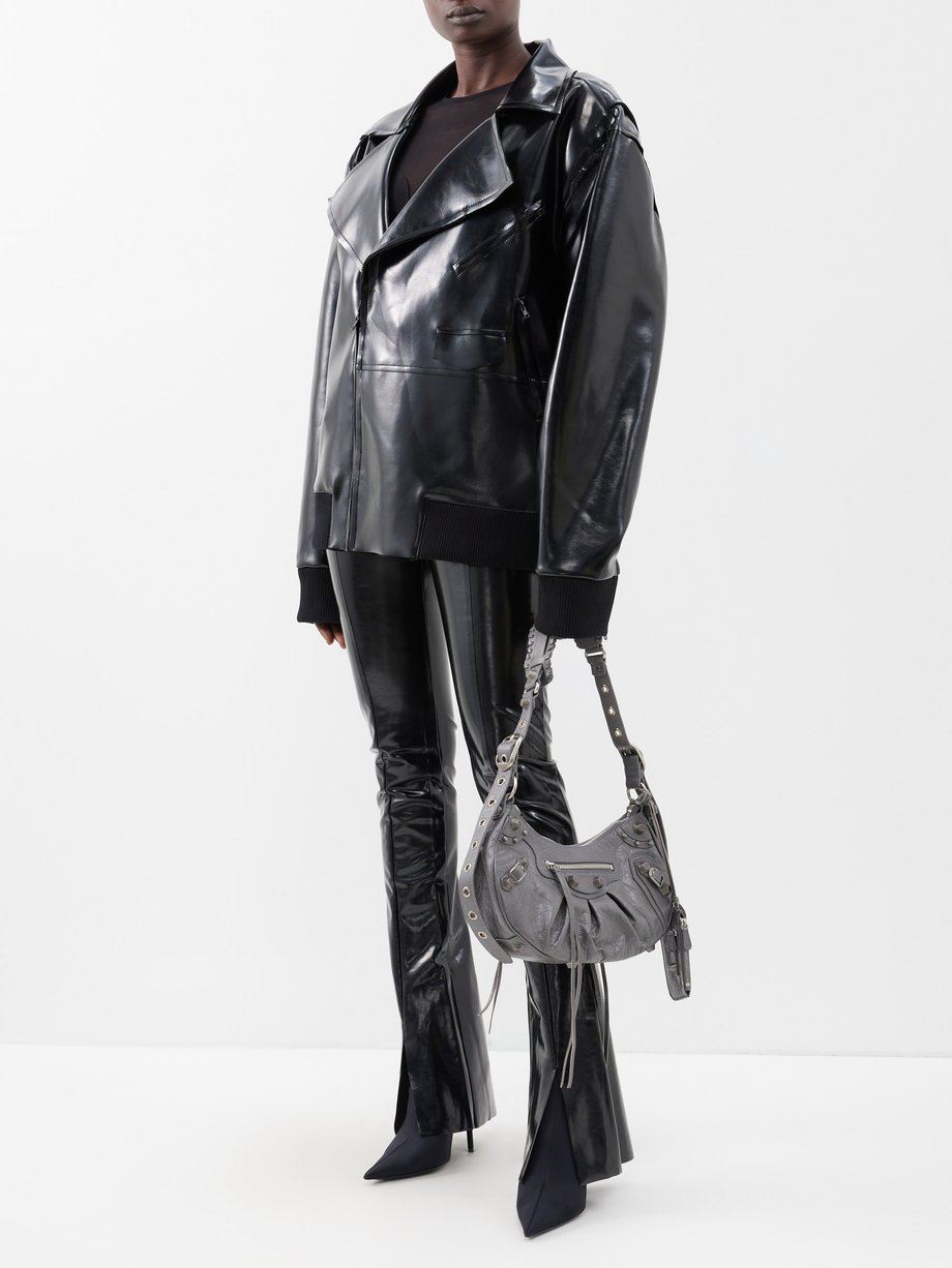 Black Oversized faux patent-leather jacket, Norma Kamali