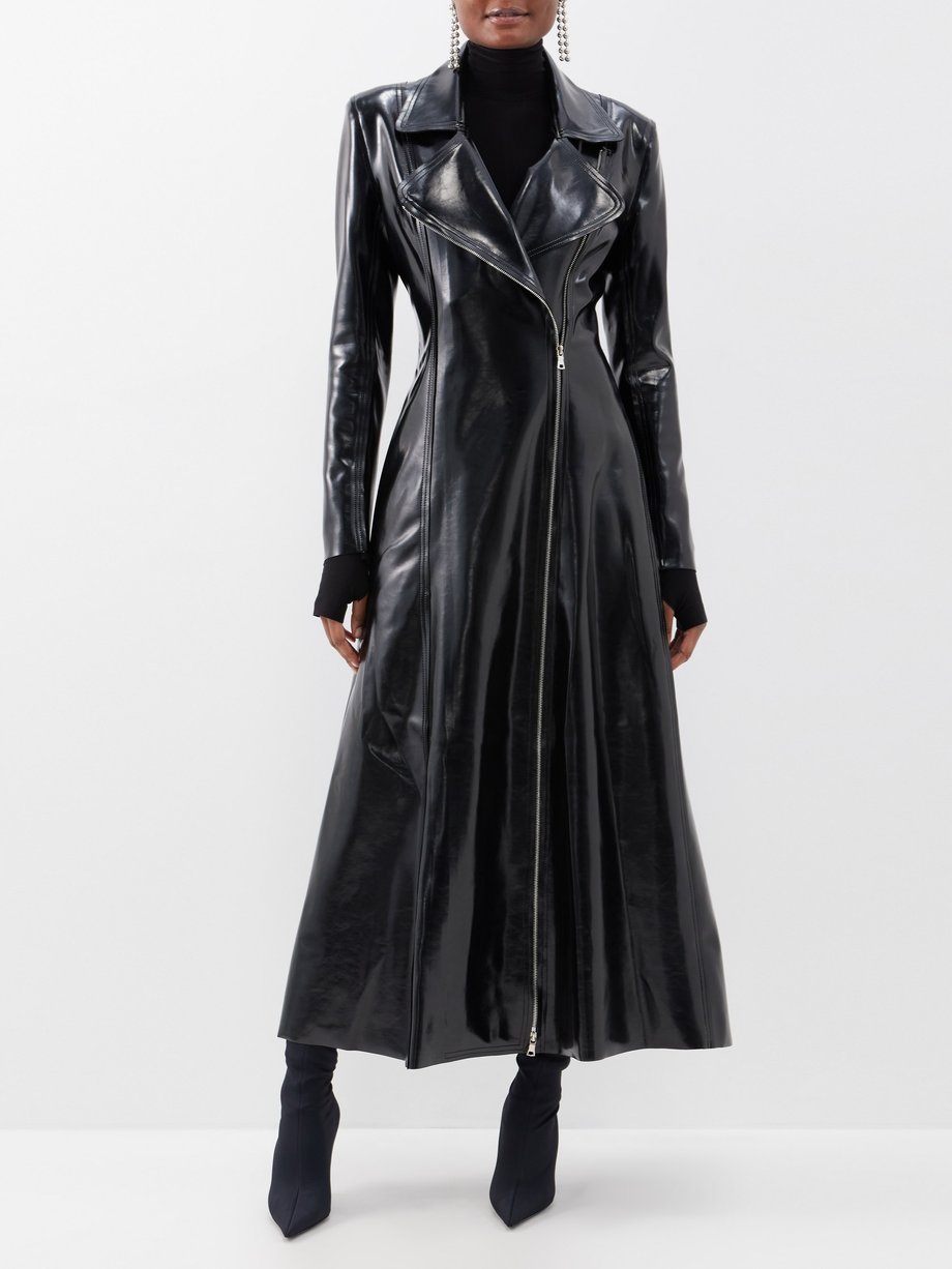 Black Patent faux leather trench coat | Norma Kamali | MATCHES UK