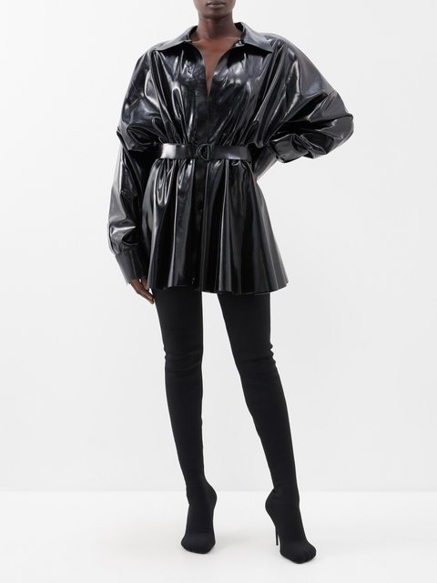 Black Oversized faux patent-leather mini dress, Norma Kamali