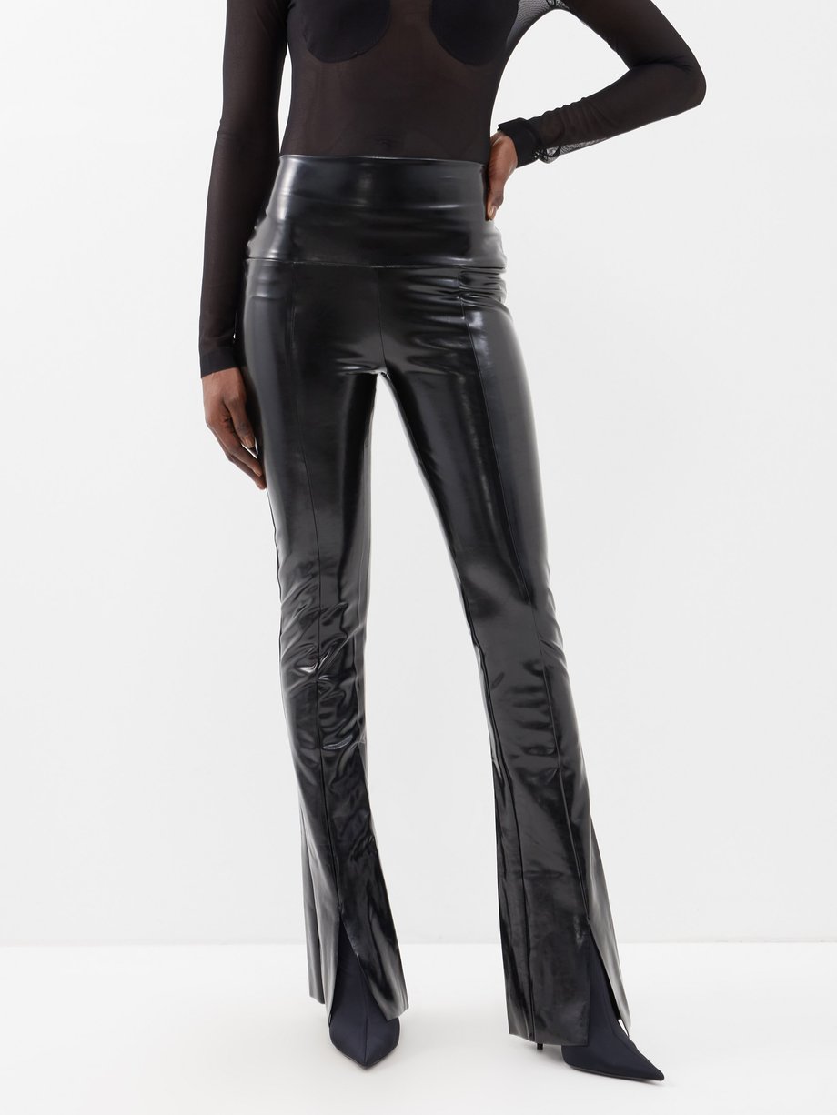 Black Spat slit-hem faux-leather leggings | Norma Kamali | MATCHES UK