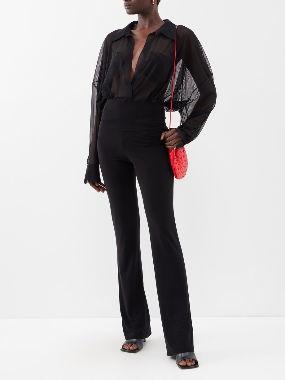 Black Oversized V-neck mesh shirt bodysuit, Norma Kamali