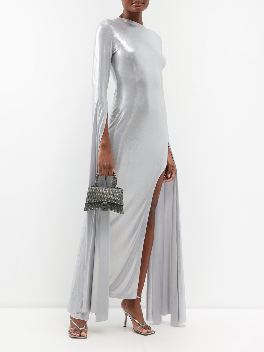 Norma Kamali Ribbon-sleeve open-back jersey gown