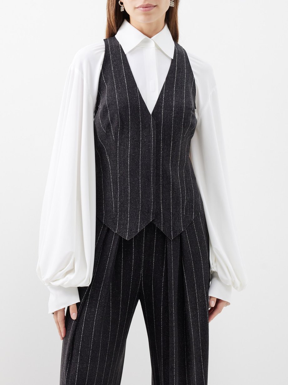 Black Pinstripe racerback stretch-knit waistcoat | Norma Kamali ...