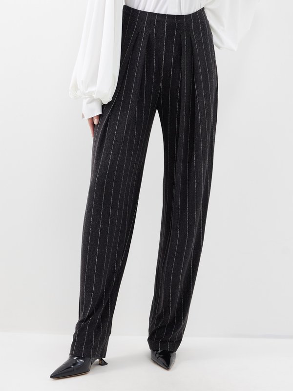 Norma Kamali Pinstriped stretch-knit tapered trousers