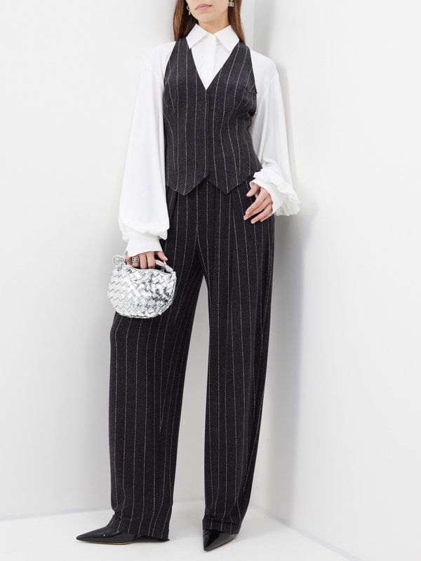 Norma Kamali Pinstriped stretch-knit tapered trousers