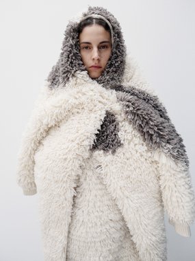 Balenciaga A-line Fake Fur Coat in White