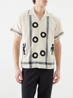 HARAGO Figure-appliqué cotton shirt