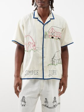 HARAGO Simple Life embroidered cotton shirt