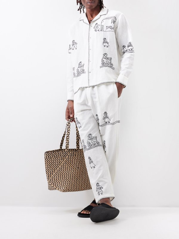 HARAGO Sunji Jantha embroidered people linen trousers