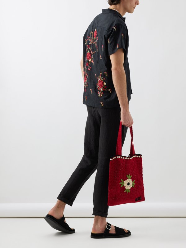 HARAGO Rose-embroidered cotton shirt