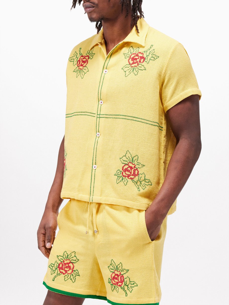 HARAGO Rose cross-stitched cotton shirt