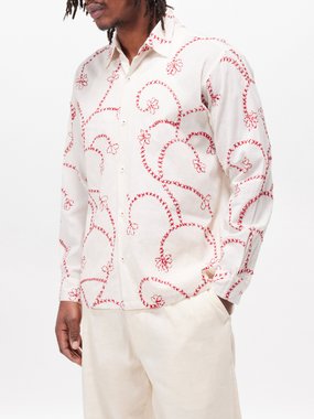 HARAGO Floral-embroidered cotton shirt