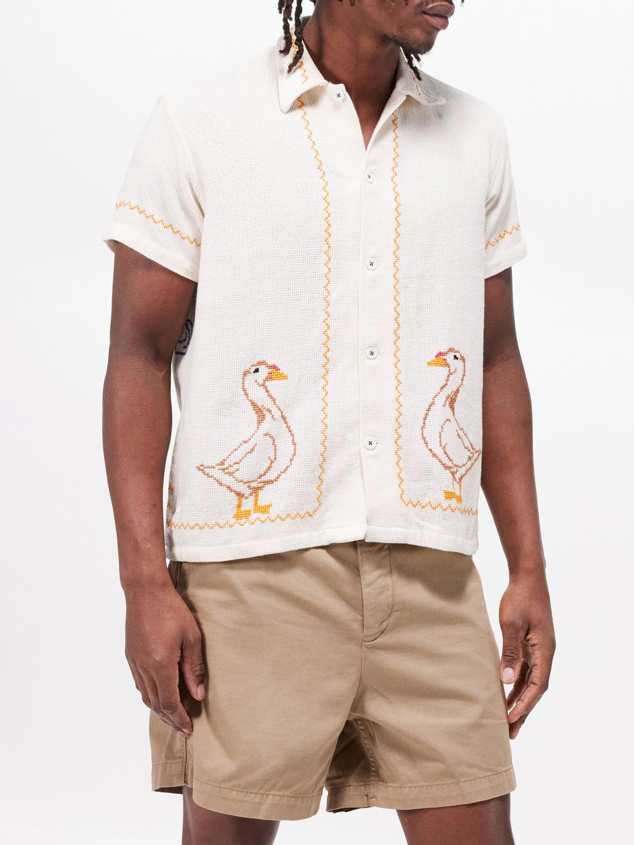 HARAGO Novelty Duck cross-stitch cotton shirt